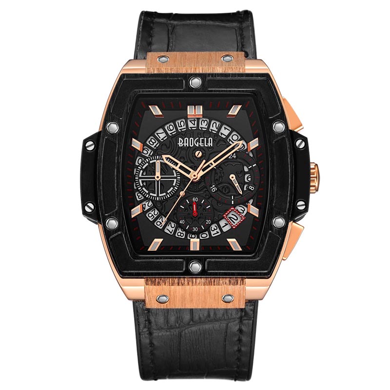 Baogela Brand Fashion Mens Αθλητικές Ατελέγχοι Ατελέγχοι Ανεξαρτητικό Παγκόσμιο Πλαίσιο Πλατεία Πλαίσιο Πλαίσιο Σιλικόνης Μάνερ Mens Watch 1703 Rose Black