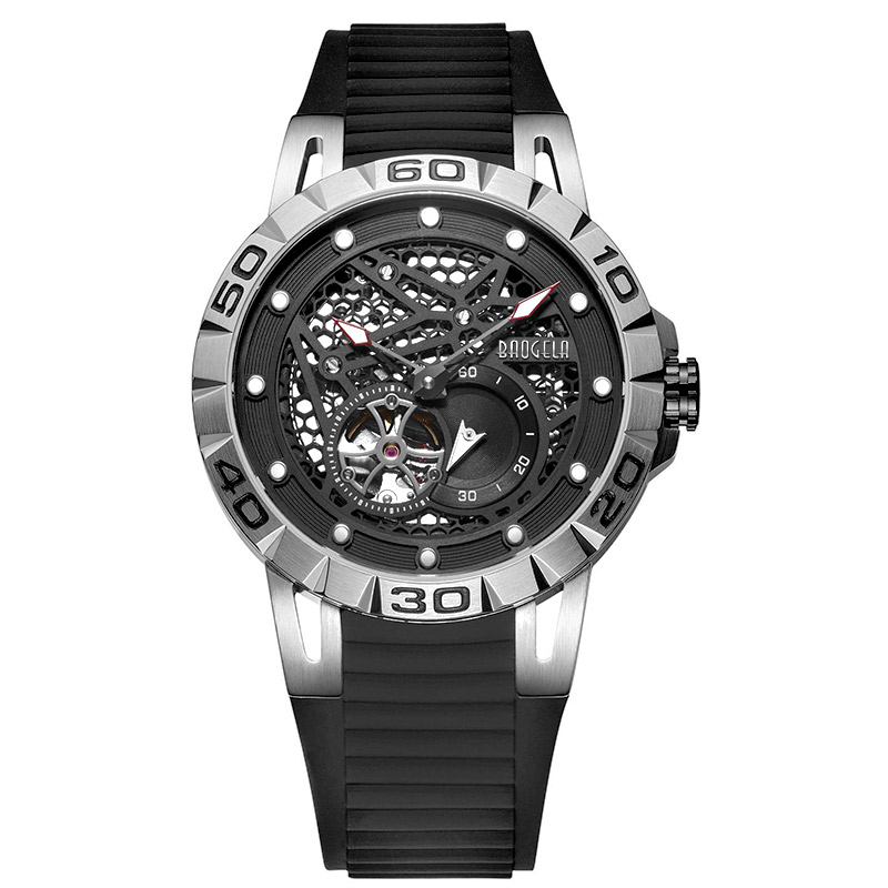 Baogela New Top Brand Luxury Men \'S Watches Skeleton Automatic Mechanical Watch For Men Waterproof Wristwatch 6772 Black