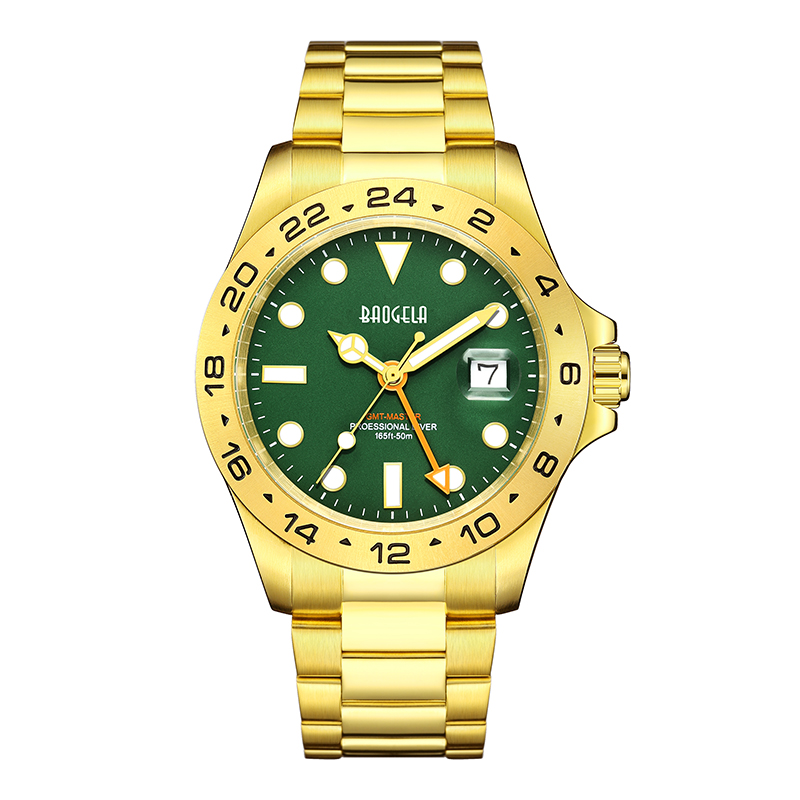 Baogela Νέοι άνδρες Luxury Watch 304 Ανοξείδωτο χάλυβα φωτεινή κλήση 50m Diving Fashion Couples Sport Watch Wristwatch Gold Green 22806